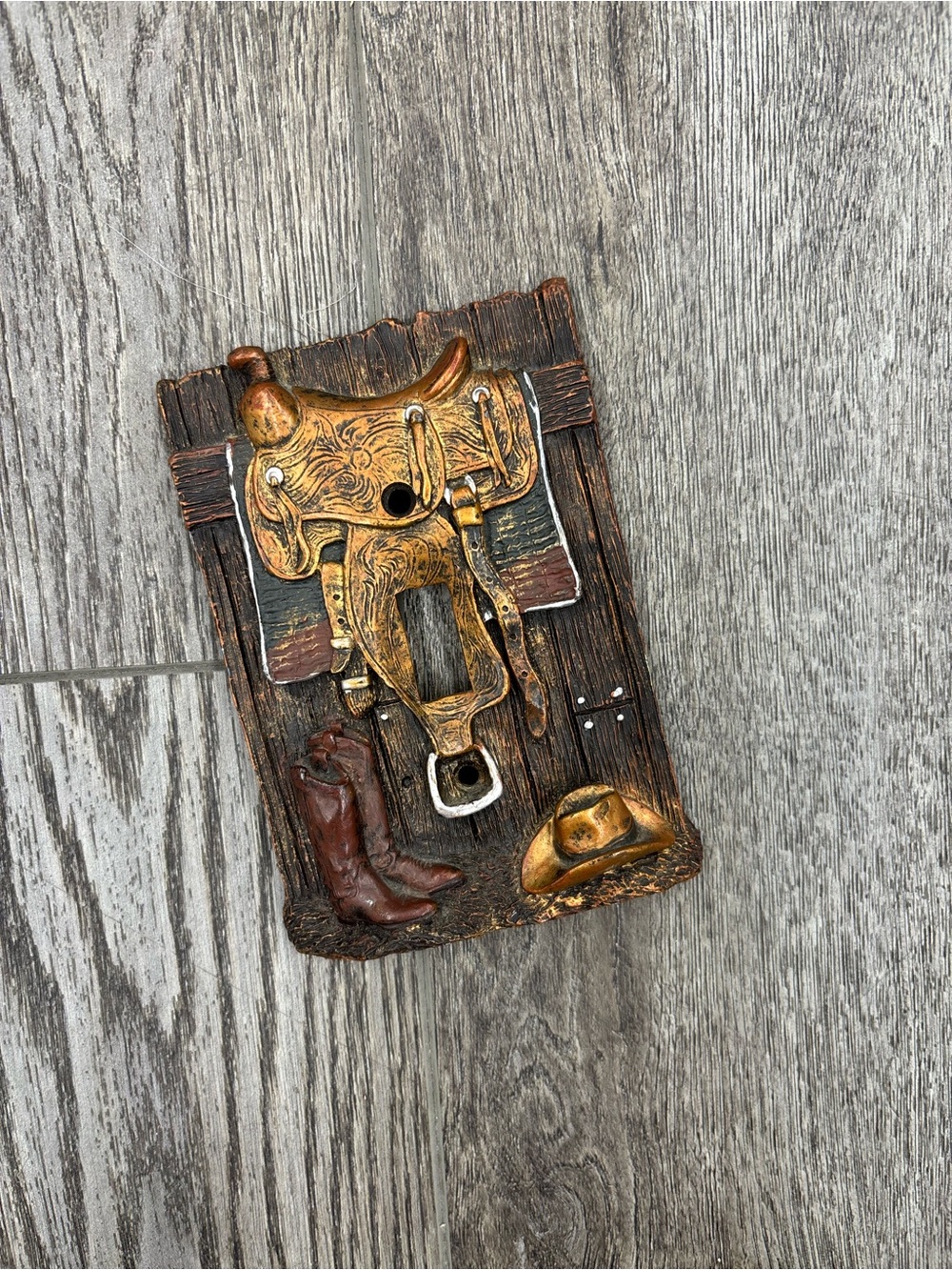 Rustic Western Saddle Wall Accent in Gold and Brown - Unbranded